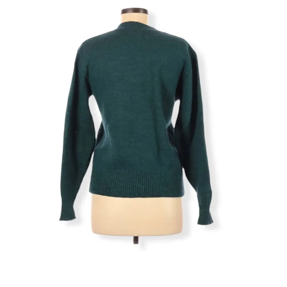 Vintage Sweater PBS New Zealand Virgin Wool Size S Pullover Forrest Green V-neck